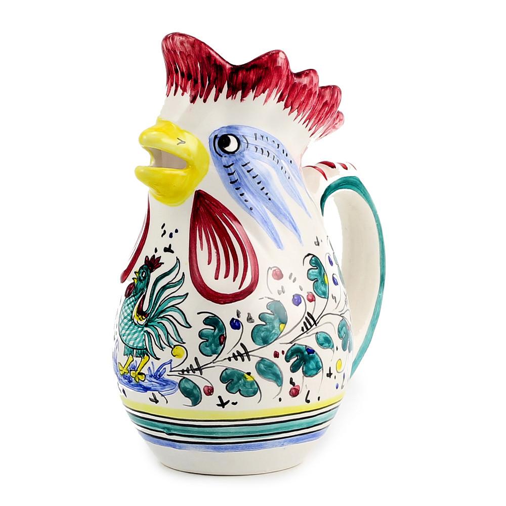 Hand-painted Italian ceramic rooster pitcher from Deruta - colorful and elegant kitchen decor