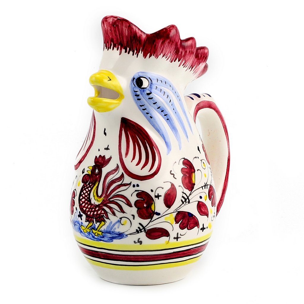 ORVIETO RED ROOSTER: Rooster of Fortune Pitcher (1 Liter 34 Oz 1 Qt) - DERUTA OF ITALY