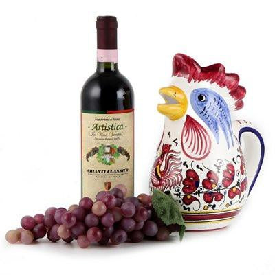 ORVIETO RED ROOSTER: Rooster of Fortune Pitcher (1 Liter 34 Oz 1 Qt) - DERUTA OF ITALY