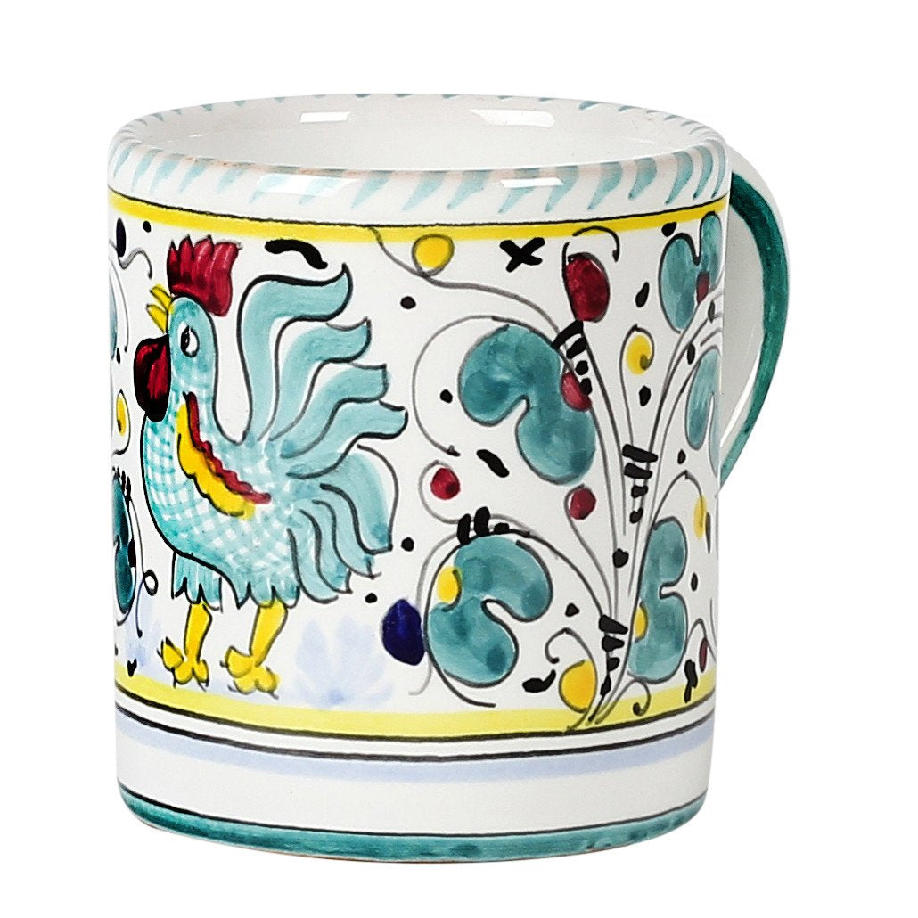 ORVIETO GREEN ROOSTER: Mug (10 OZ) - DERUTA OF ITALY