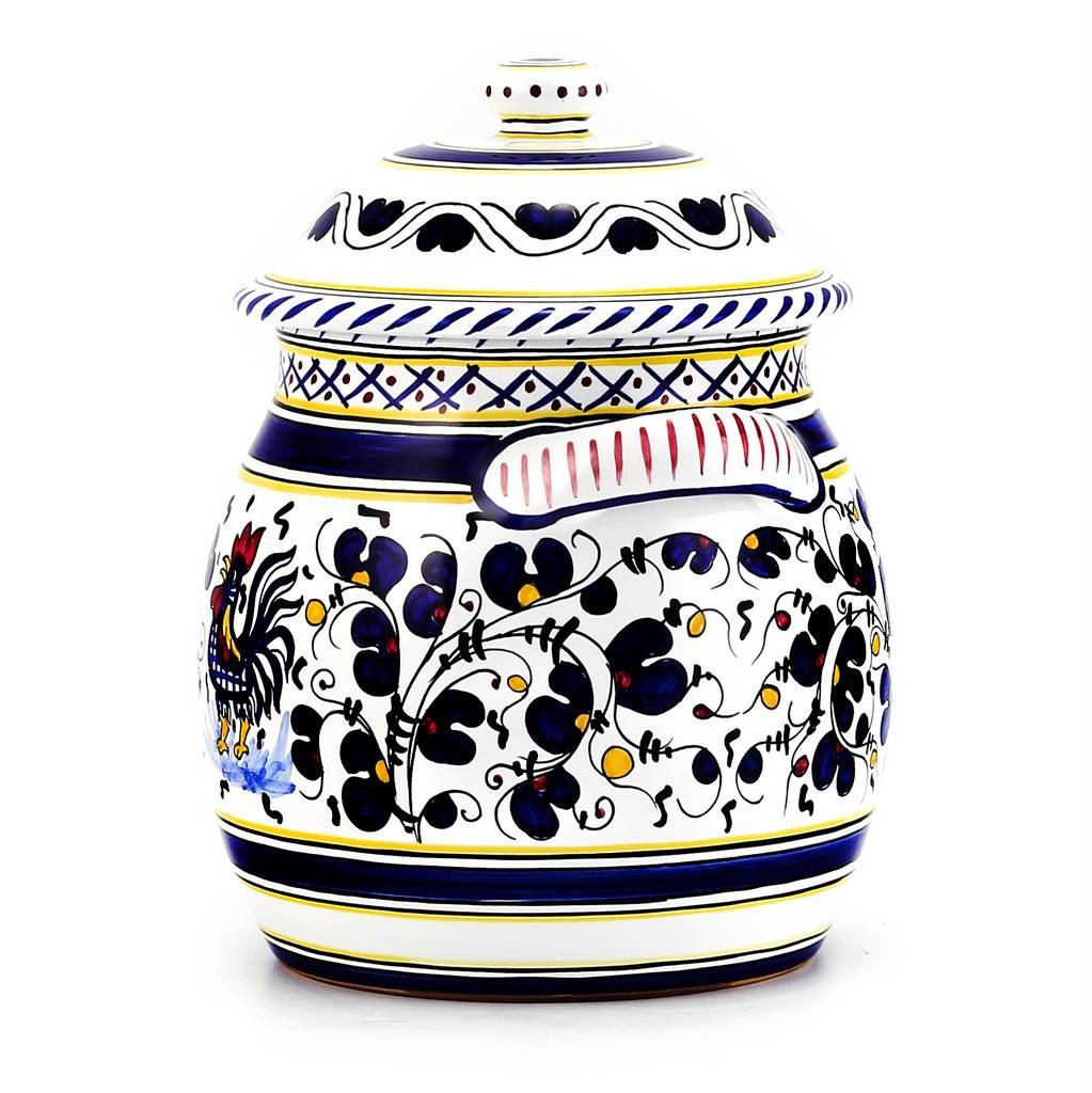 ORVIETO BLUE ROOSTER: Traditional Biscotti Jar - DERUTA OF ITALY