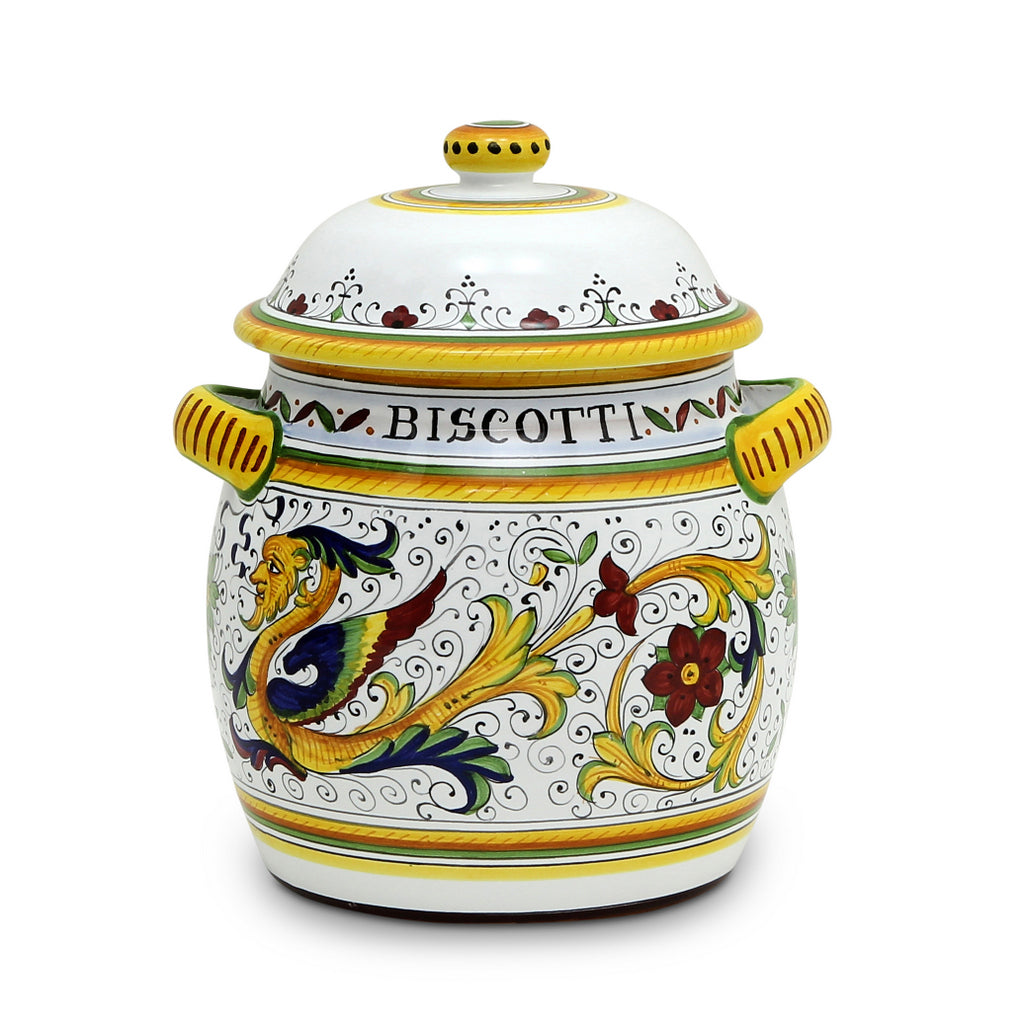 RAFFAELLESCO: Traditional Deruta Biscotti Jar - DERUTA OF ITALY