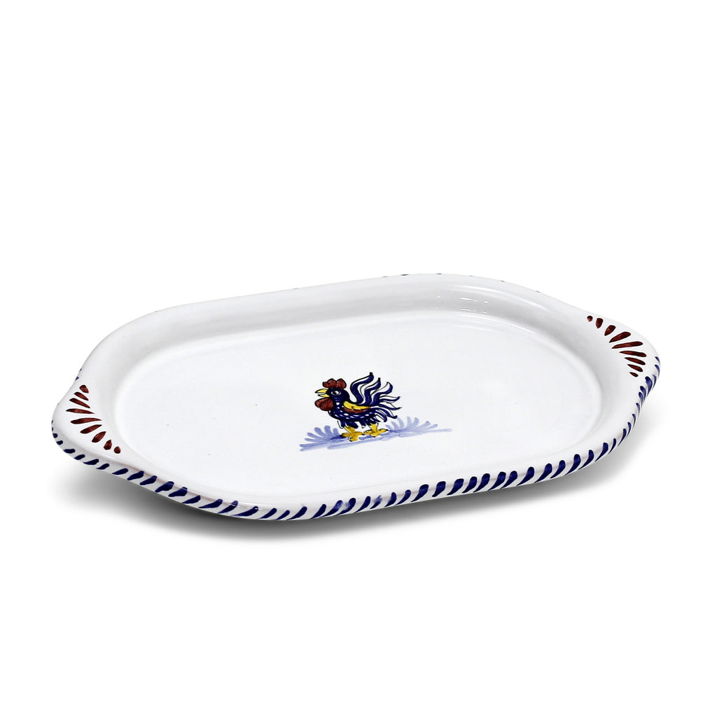 ORVIETO BLUE ROOSTER: Oval/Oblong Small Tray - Artistica.com