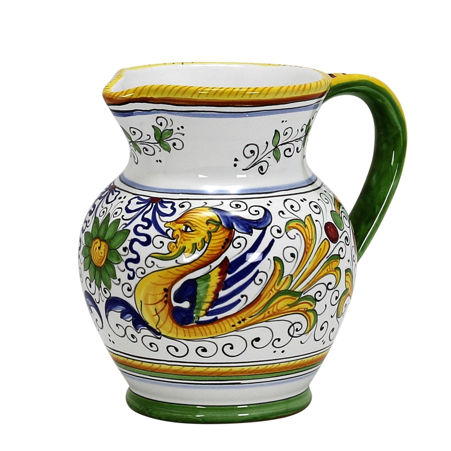 RAFFAELLESCO: Traditional Deruta Pitcher (1.25 Liters/40 Oz/5 Cups) - DERUTA OF ITALY