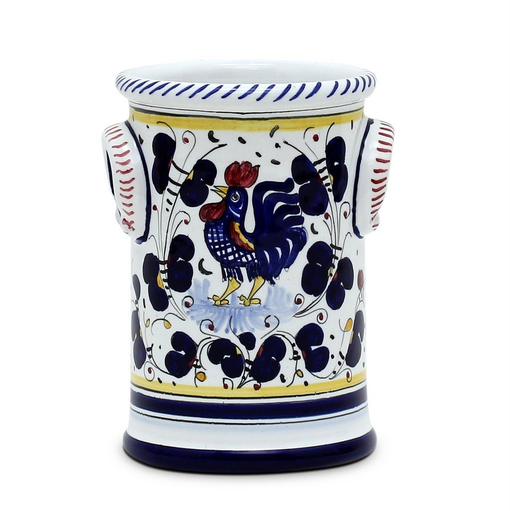 ORVIETO BLUE ROOSTER: Utensil Holder - DERUTA OF ITALY