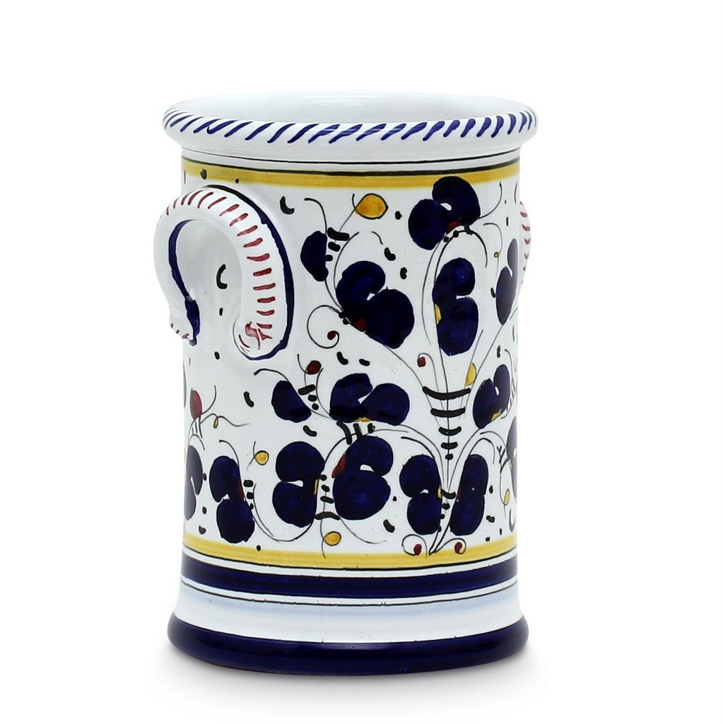 ORVIETO BLUE ROOSTER: Utensil Holder - DERUTA OF ITALY