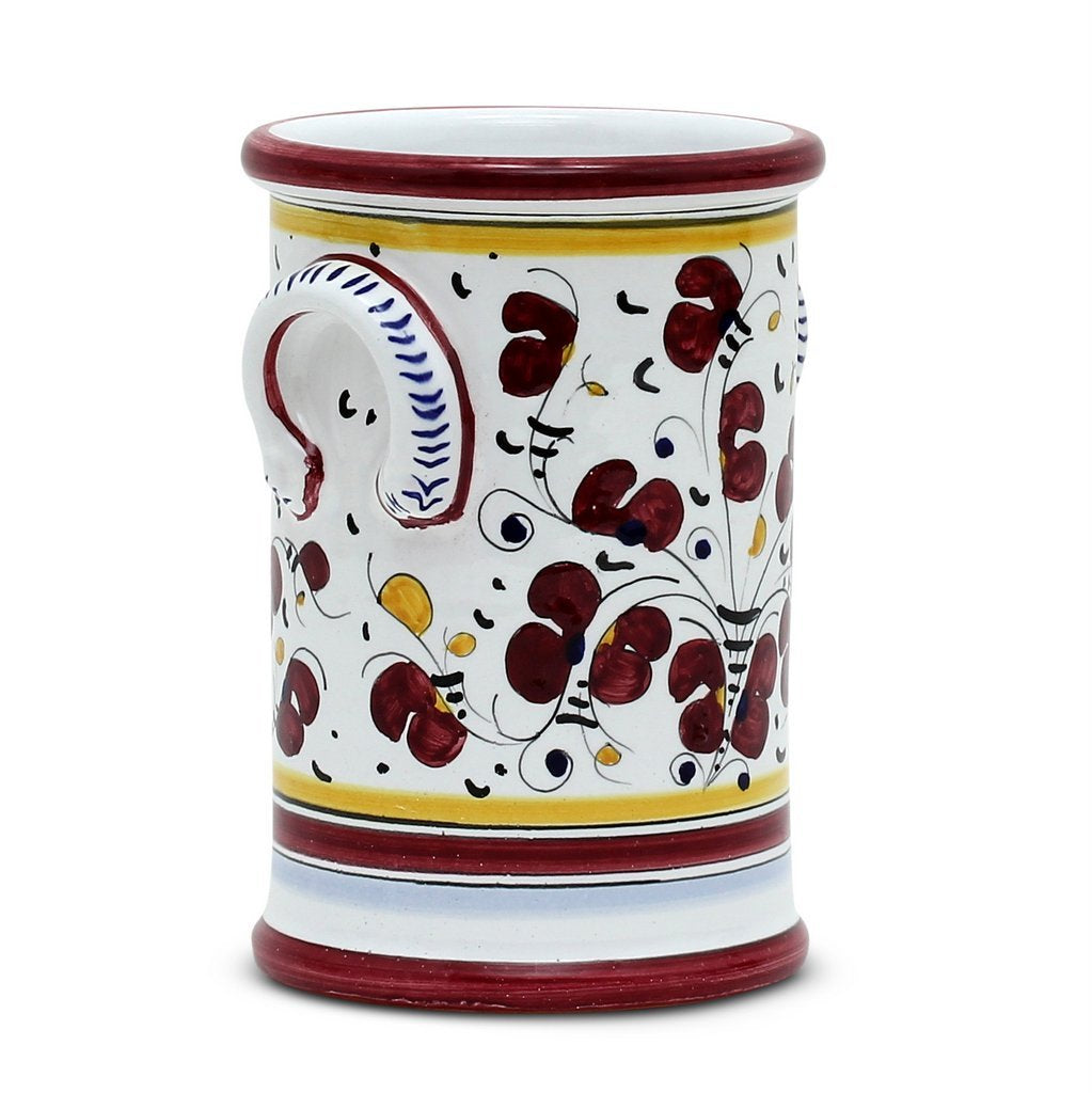 ORVIETO RED ROOSTER: Utensil Holder - DERUTA OF ITALY