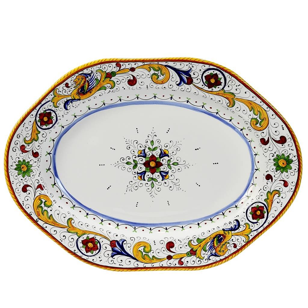 RAFFAELLESCO: Hexagonal Lg Serving Platter - DERUTA OF ITALY