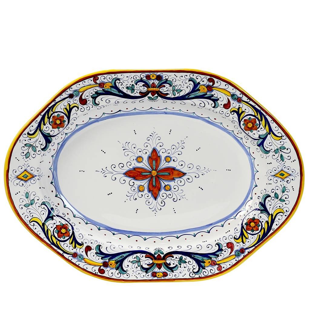 RICCO DERUTA: Hexagonal Lg Oval Platter - DERUTA OF ITALY