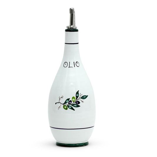 OLIVA: Olive Oil Bottle Dispenser with Metal Capped Pourer - DERUTA OF ITALY