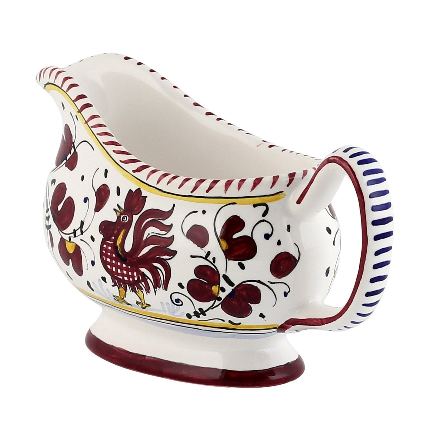 ORVIETO RED ROOSTER: Deruta Sauce boat - DERUTA OF ITALY