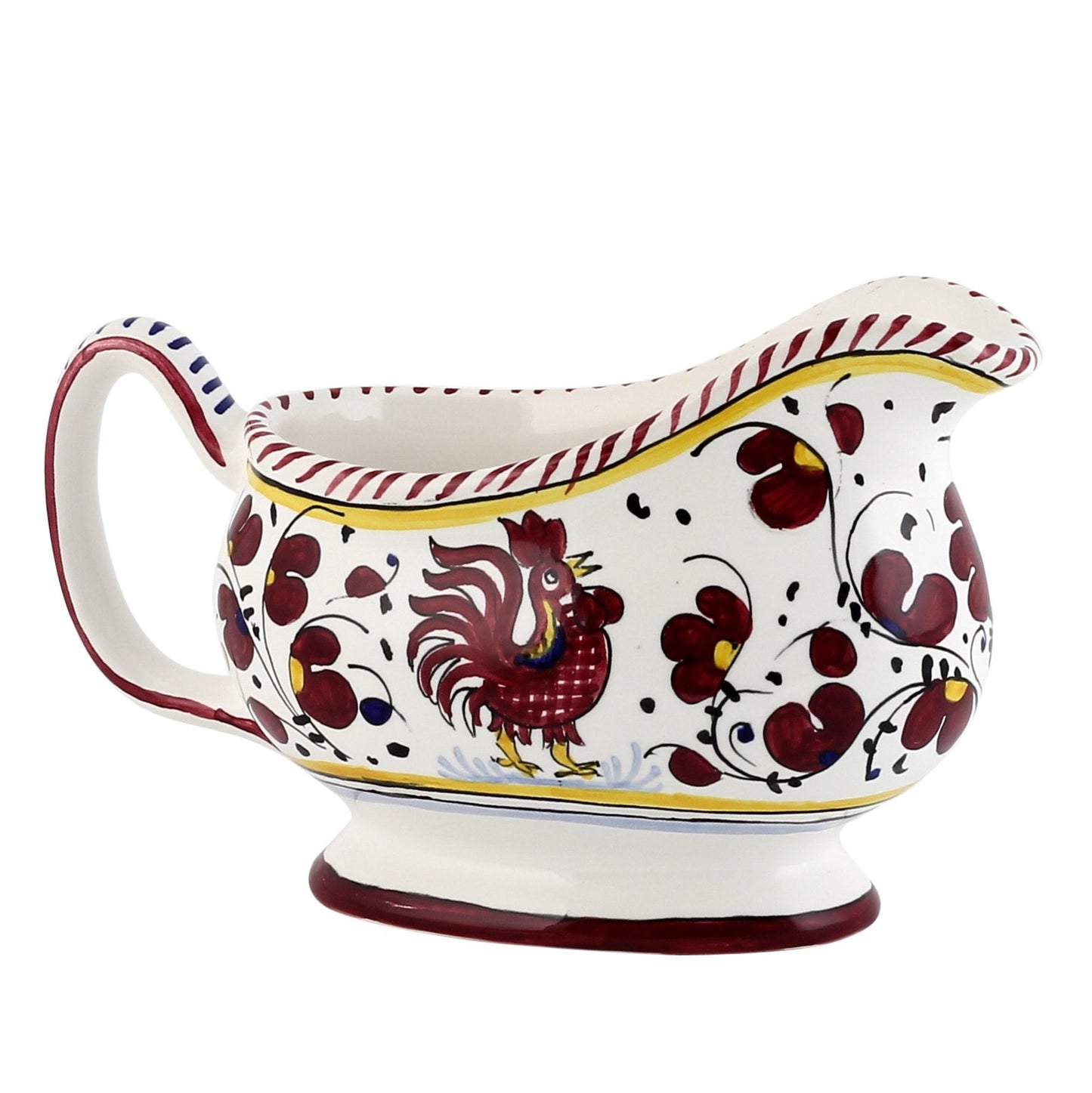 ORVIETO RED ROOSTER: Deruta Sauce boat - DERUTA OF ITALY