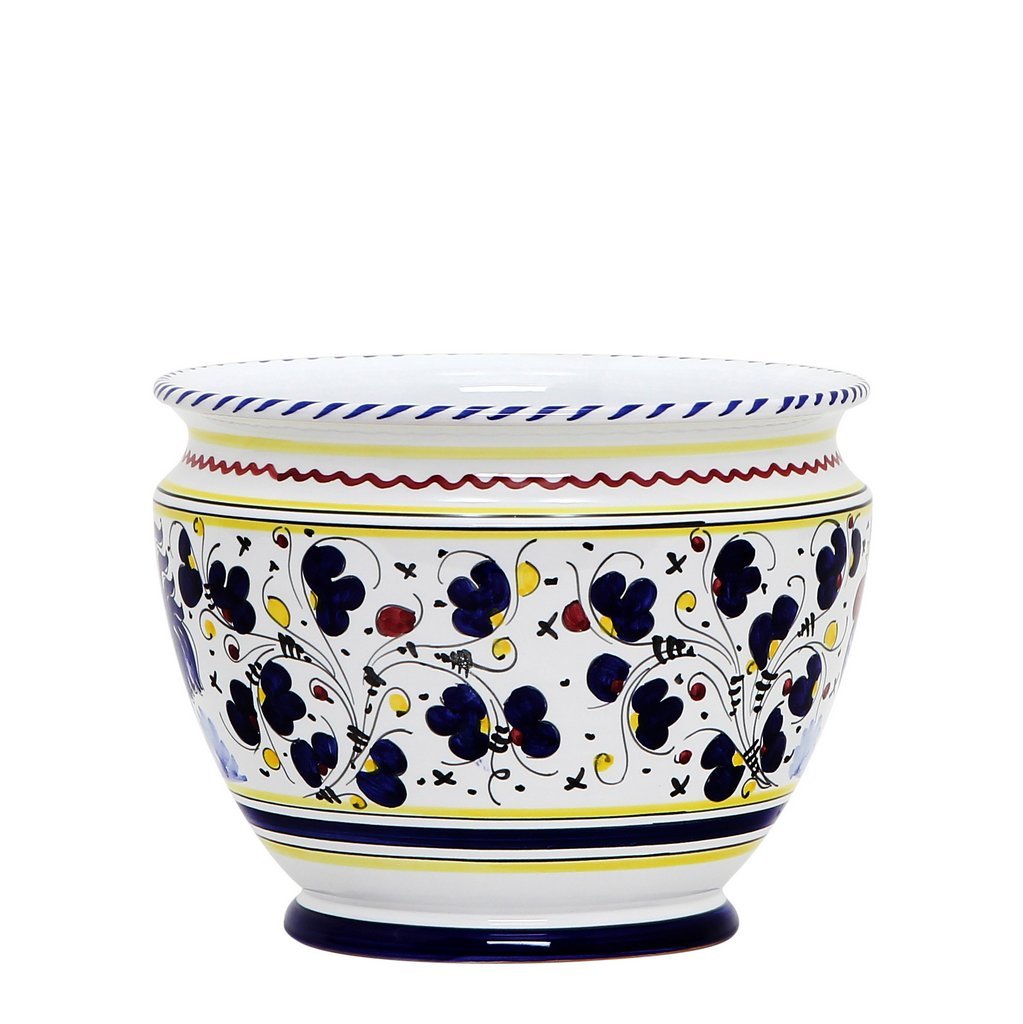 ORVIETO BLUE ROOSTER: Luxury Cachepot Planter Small - DERUTA OF ITALY