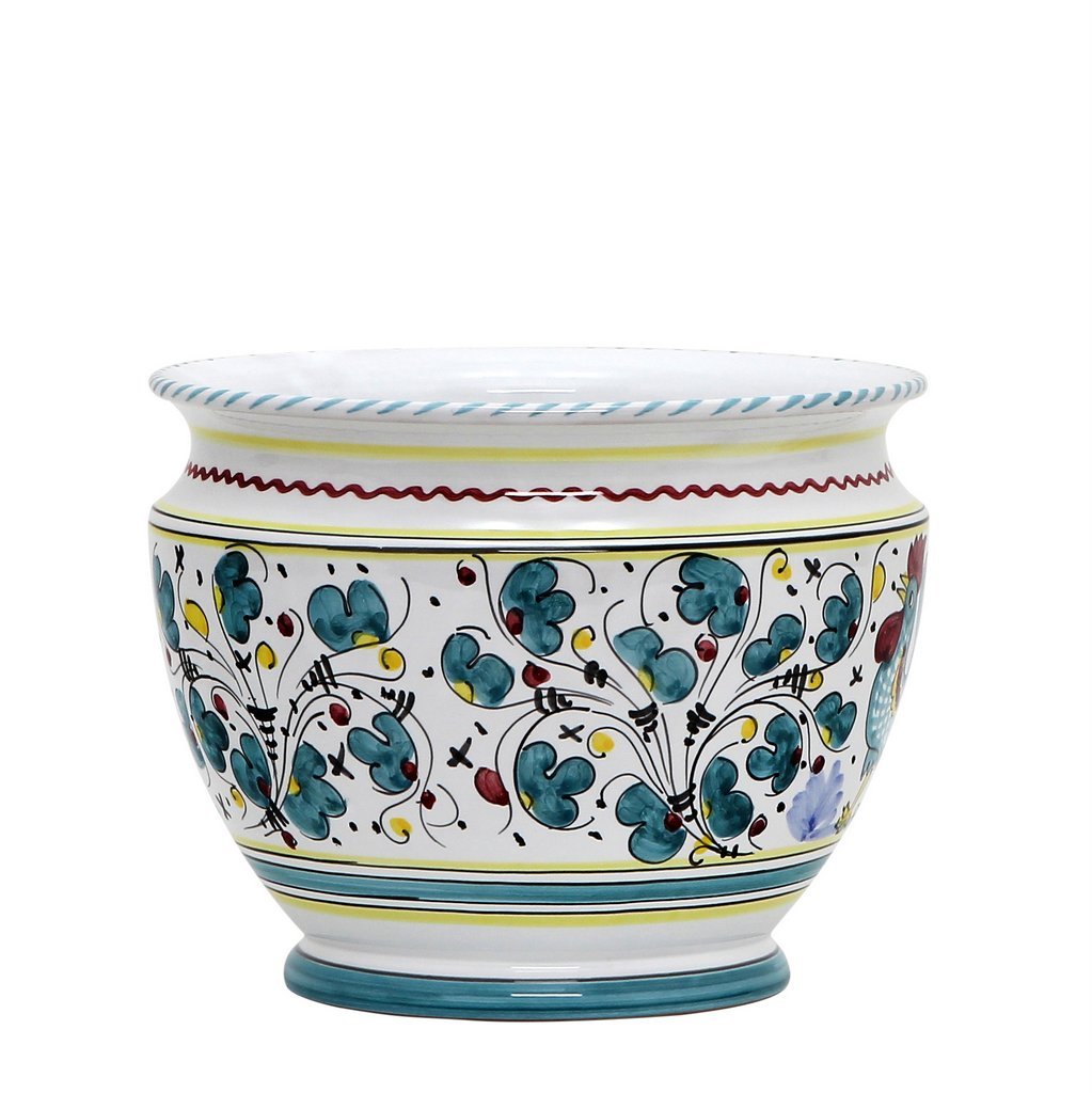 ORVIETO GREEN ROOSTER: Luxury Cachepot Planter SM - DERUTA OF ITALY