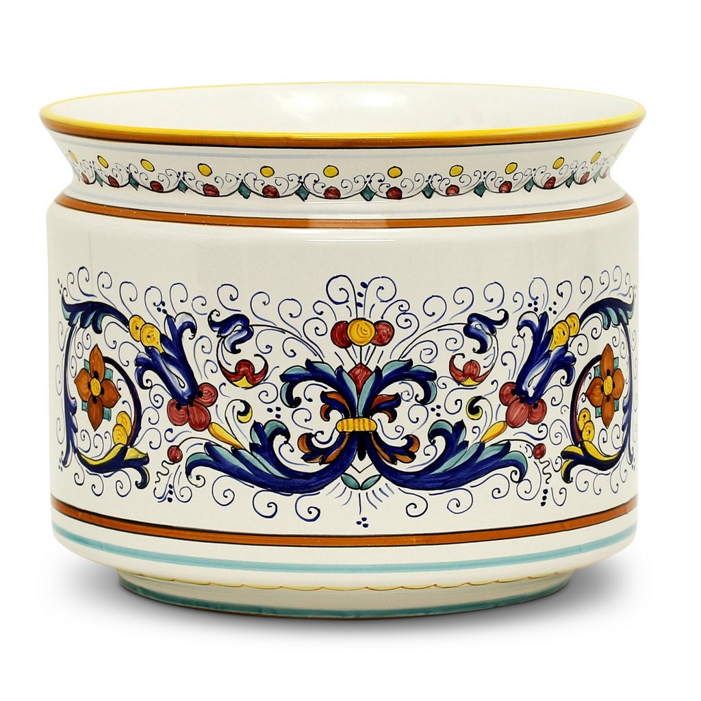 RICCO DERUTA: Cylindrical Cover Pot Ricco Deruta Design - Cachepot Planter (Large) - DERUTA OF ITALY