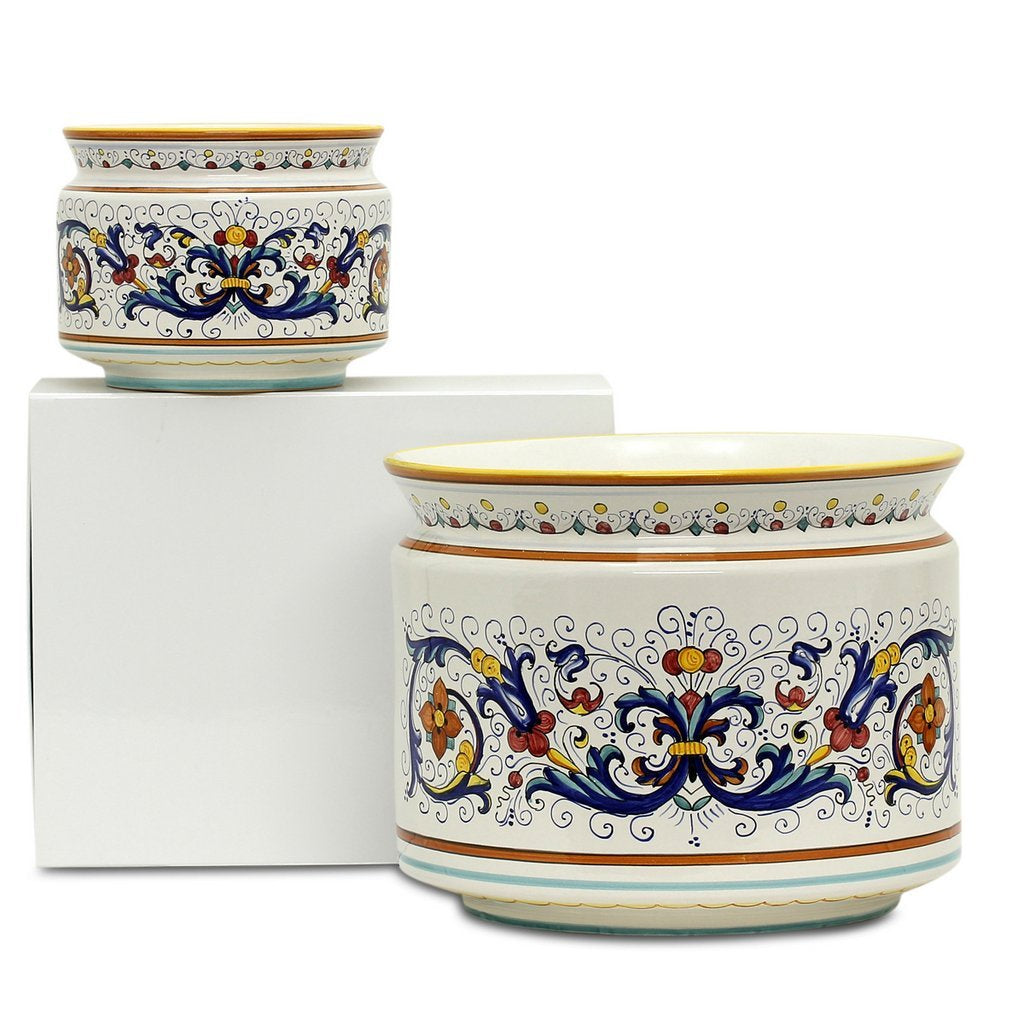 RICCO DERUTA: Cylindrical Cover Pot Ricco Deruta Design - Cachepot Planter (Small) - DERUTA OF ITALY