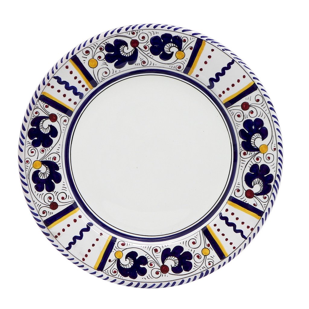 ORVIETO BLUE ROOSTER: Rim Pasta Soup Plate (White Center) - DERUTA OF ITALY