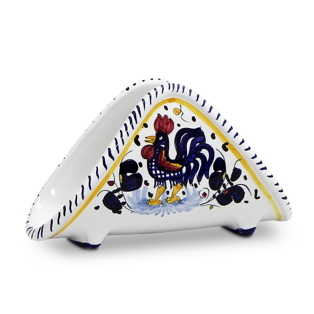 ORVIETO BLUE ROOSTER: Napkin Holder - DERUTA OF ITALY