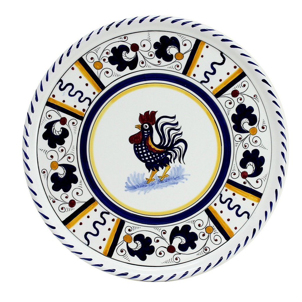 ORVIETO BLUE ROOSTER: Deruta Pizza Plate - Cake or Cheese Platter. - DERUTA OF ITALY