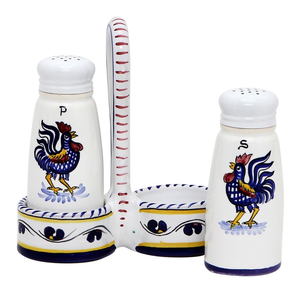 ORVIETO BLUE ROOSTER: Salt and Pepper Cruet - DERUTA OF ITALY