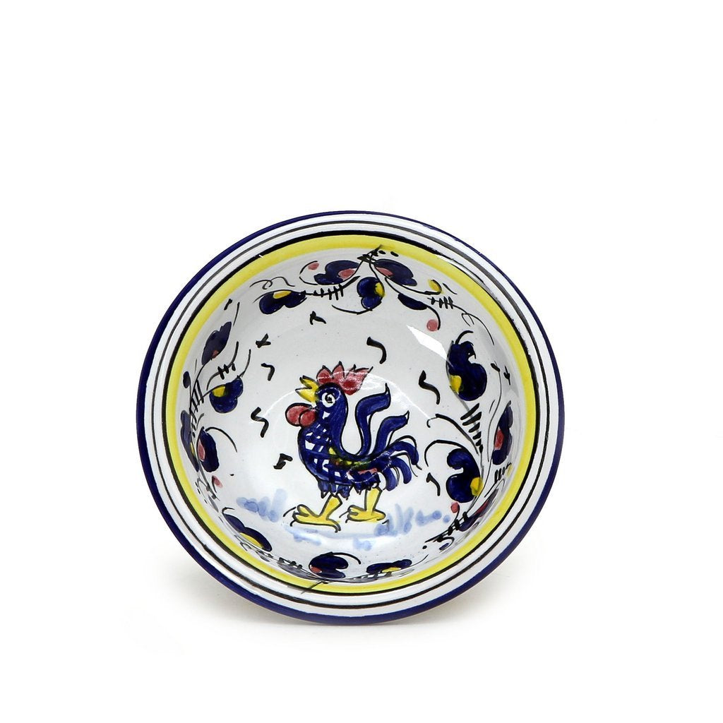 ORVIETO BLUE ROOSTER: Gelato/Fruit small footed bowl - DERUTA OF ITALY