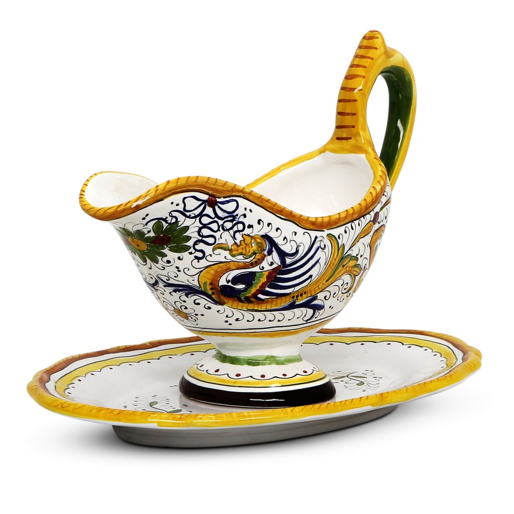 RAFFAELLESCO: Gravy Sauce Boat with Tray - DERUTA OF ITALY