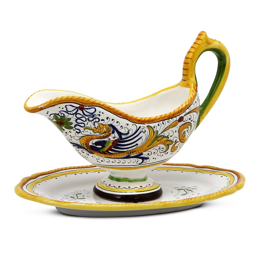 RAFFAELLESCO: Gravy Sauce Boat with Tray - DERUTA OF ITALY