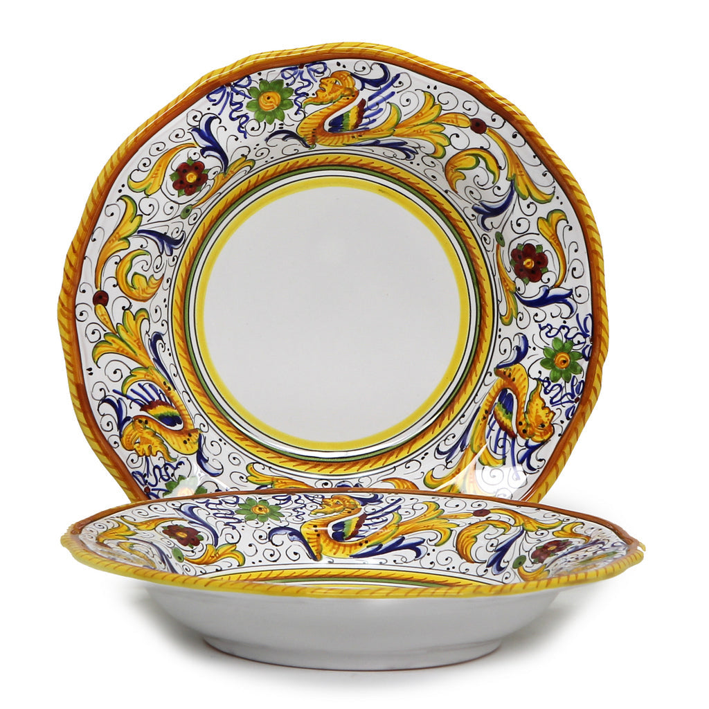 RAFFAELLESCO: Rim Pasta Soup plate (White Center) - DERUTA OF ITALY