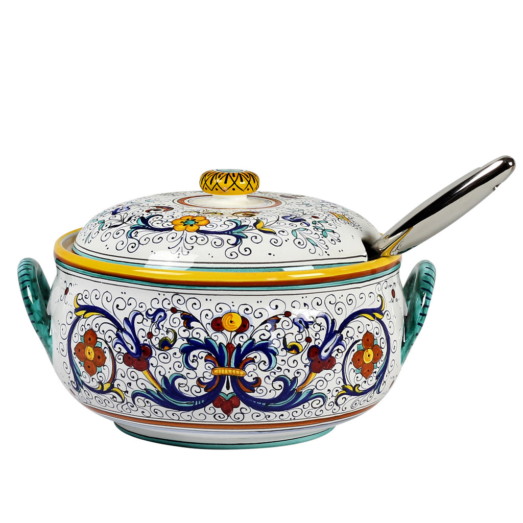 RICCO DERUTA: Round Soup Tureen with Metal Ladle - DERUTA OF ITALY