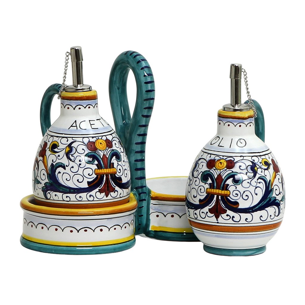 RICCO DERUTA DELUXE: Oil and Vinegar cruets set with caddy (NEW) - DERUTA OF ITALY