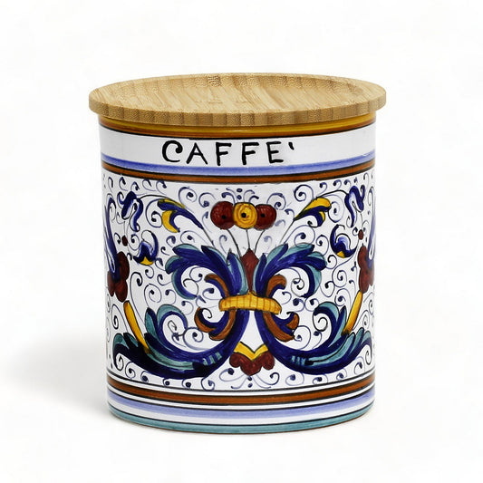 Ricco Deruta Deluxe Coffee Canister - Bamboo Lid - Italian Elegance