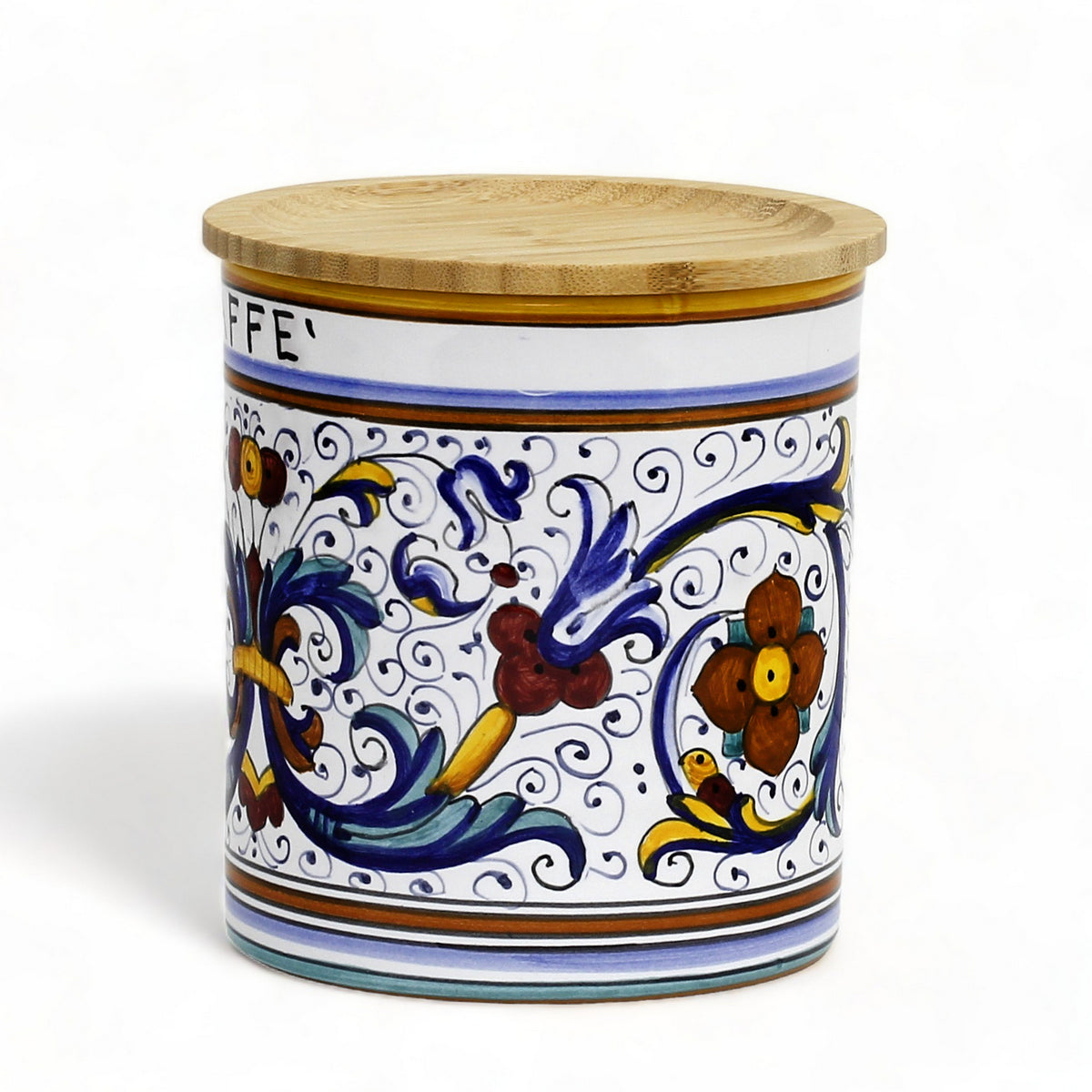 Ricco Deruta Deluxe Coffee Canister - Bamboo Lid - Italian Elegance