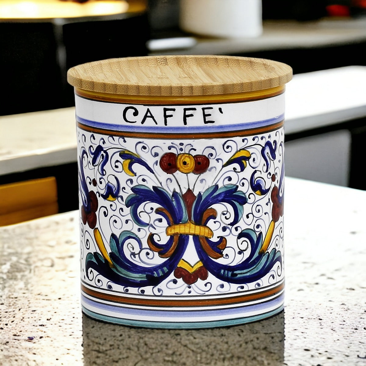 Ricco Deruta Deluxe Coffee Canister - Bamboo Lid - Italian Elegance