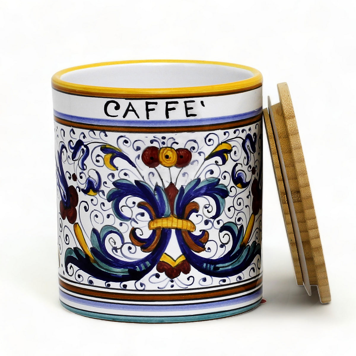 Ricco Deruta Deluxe Coffee Canister - Bamboo Lid - Italian Elegance