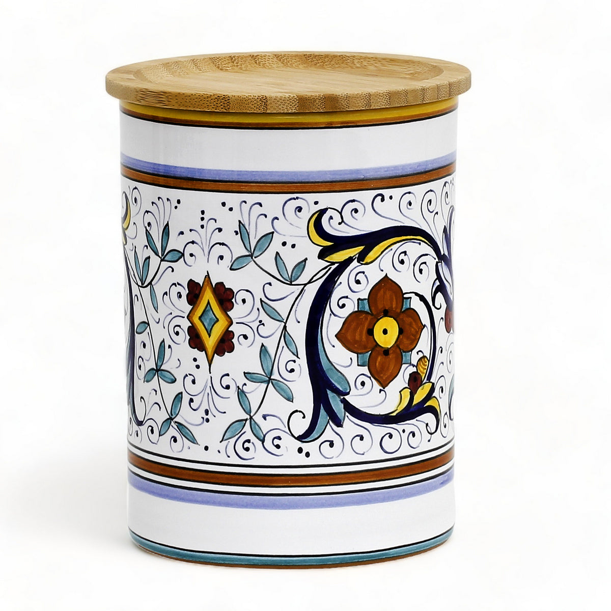 Ricco Deruta Deluxe Flour Canister - Bamboo Lid - Italian Elegance