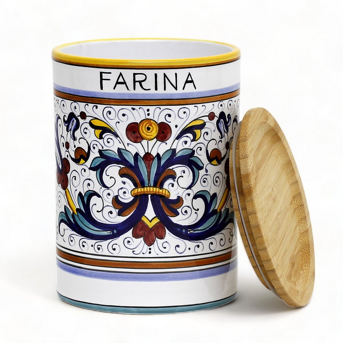 Ricco Deruta Deluxe Flour Canister - Bamboo Lid - Italian Elegance