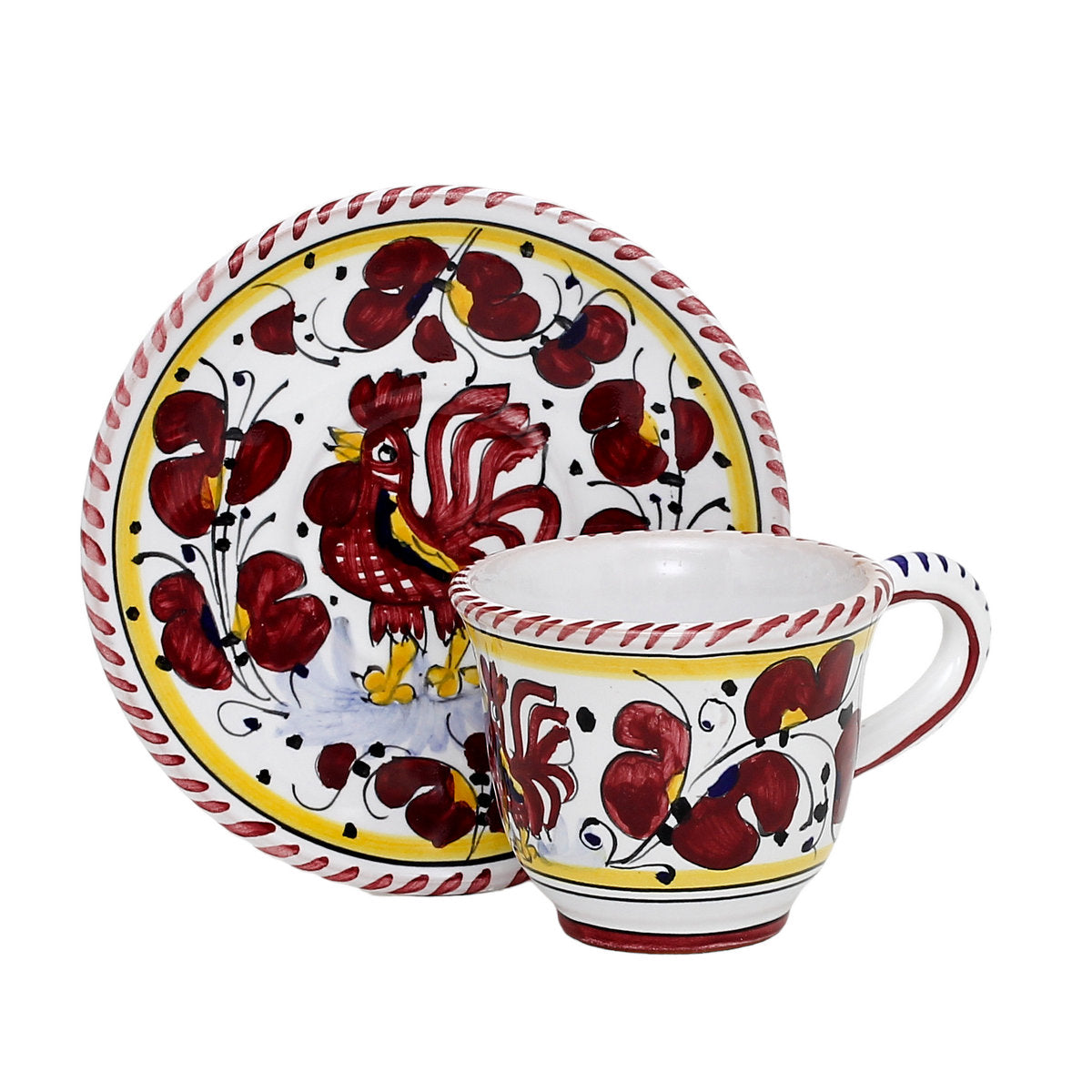 ORVIETO RED ROOSTER: Espresso cup and Saucer