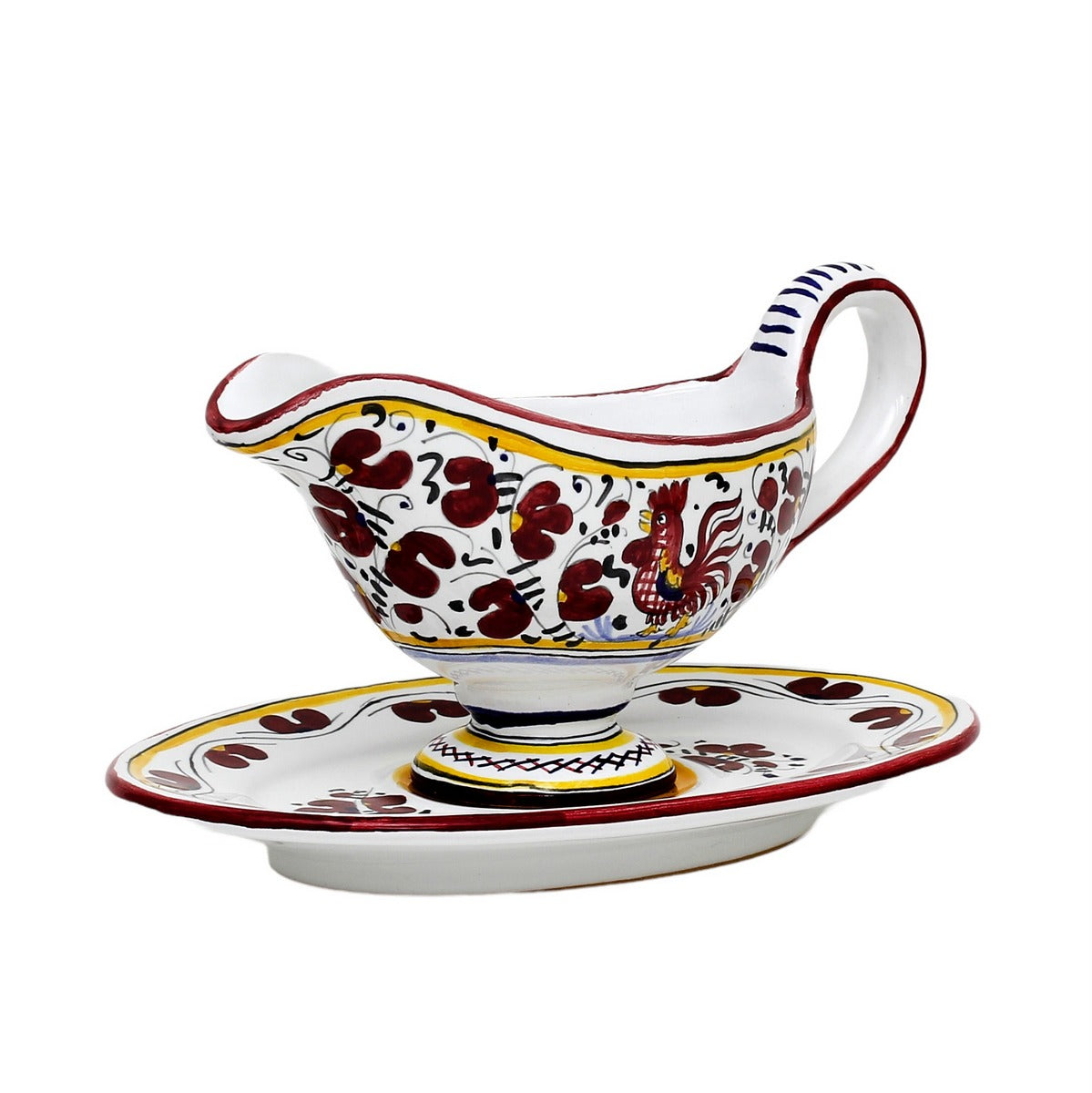 ORVIETO RED ROOSTER: Gravy Sauce Boat with Tray