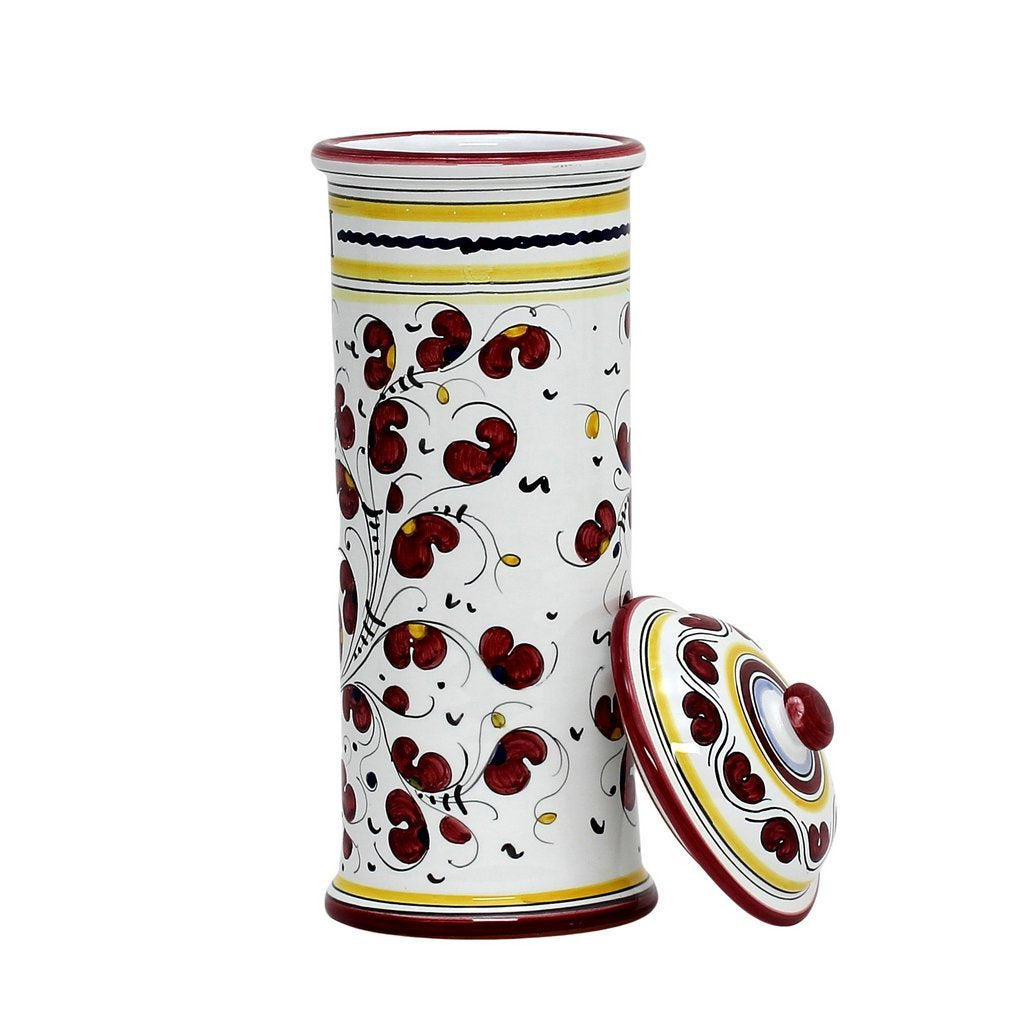 ORVIETO RED ROOSTER: Spaghetti Container Canister [R] - DERUTA OF ITALY