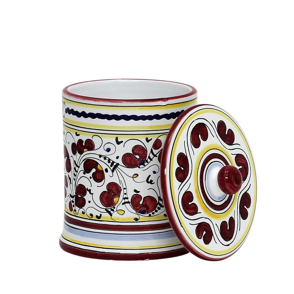 ORVIETO RED ROOSTER: Caffe' (Coffee) Container Canister - DERUTA OF ITALY