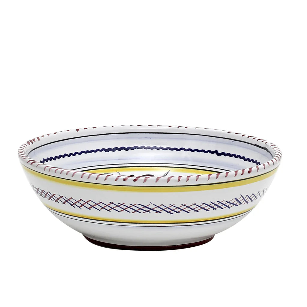 ORVIETO RED ROOSTER: Coupe Pasta/Soup Bowl [STRIPED RIM] - Artistica.com