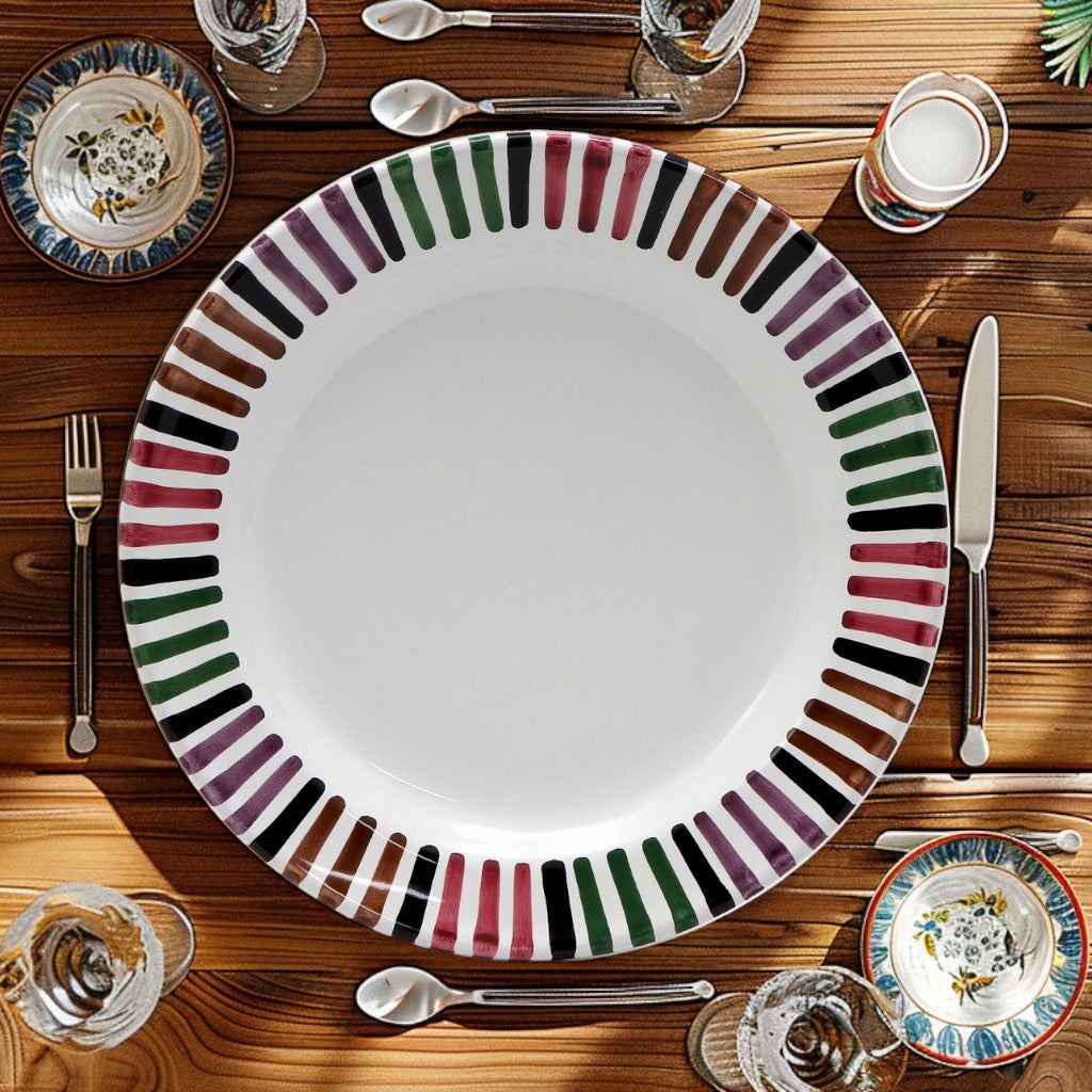 Italian artisanal BELLO Charger Platter from the BELLO Collection by Bill Goldsmith, showcasing vibrant hand-painted brush strokes