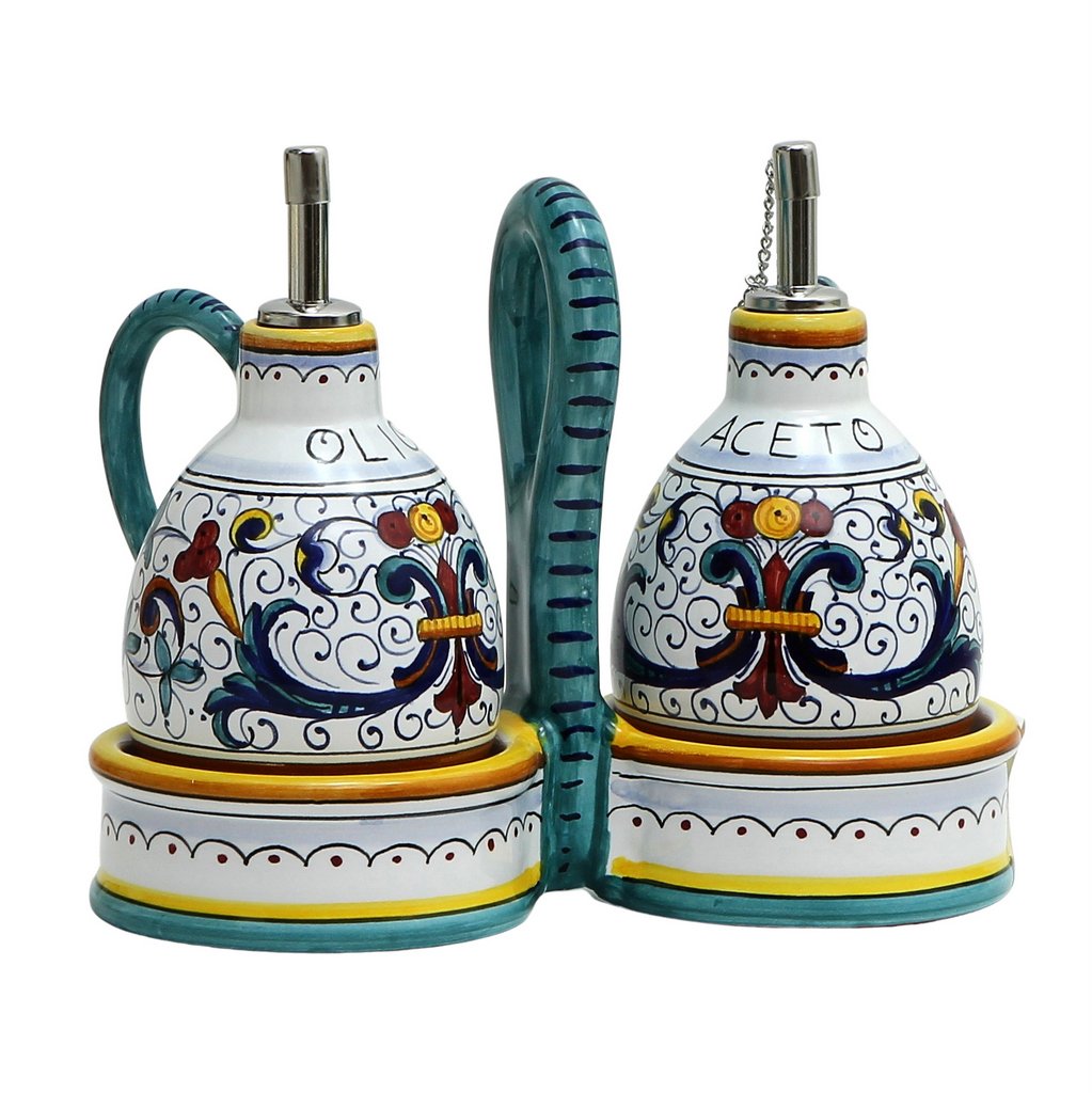 RICCO DERUTA DELUXE: Oil and Vinegar cruets set with caddy (NEW) - DERUTA OF ITALY